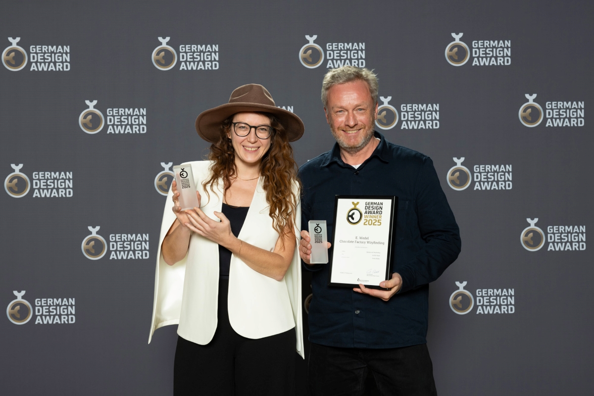 Anna Nowokuńska-Maksymiuk and Robert Zydel, director of the Chocolate Factory E.Wedel museum, during the German Design Award gala