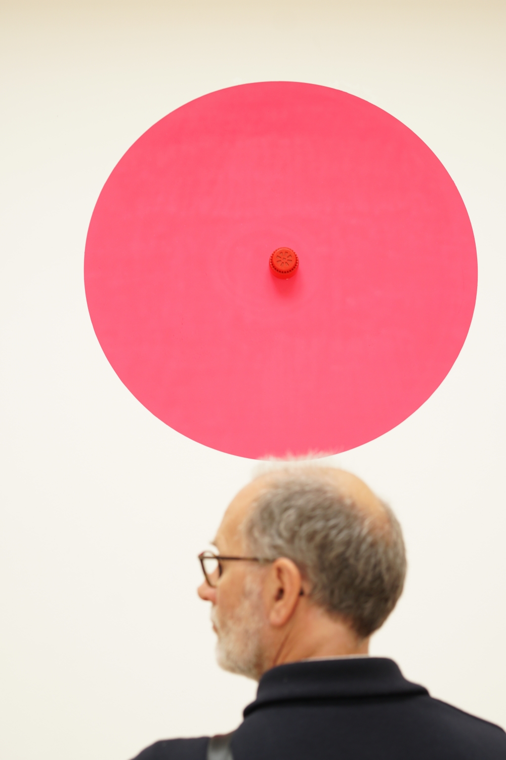 Man exploring the “Lares and Penates” exhibition