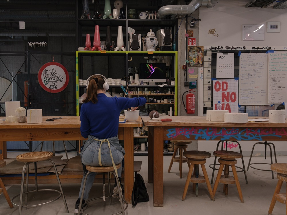 Student working in Ceramics Studio