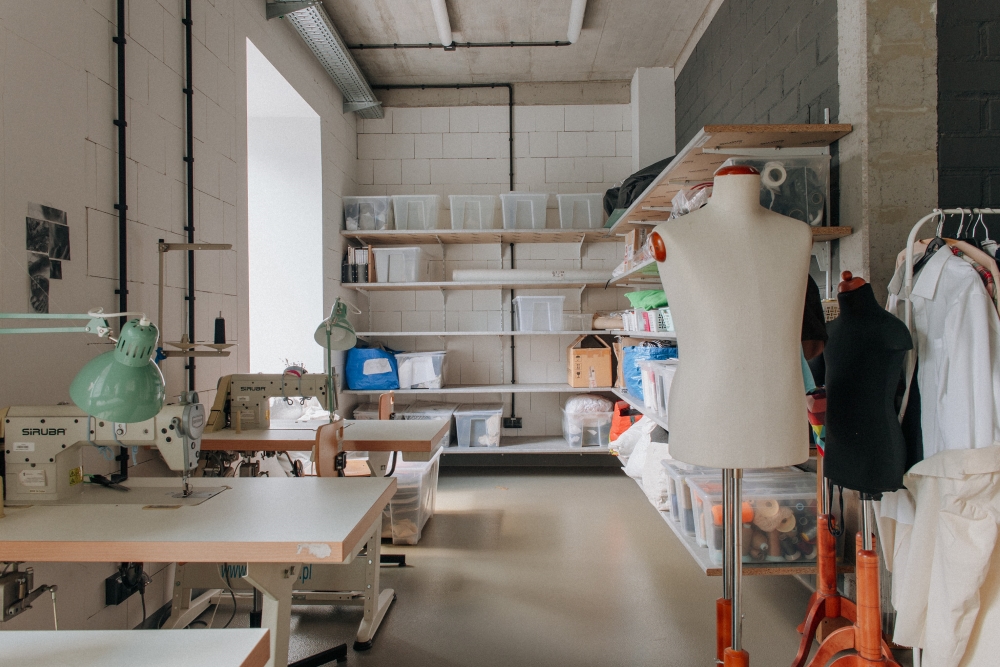 Interior of the Sewing Workshop, with mannequins on the right.