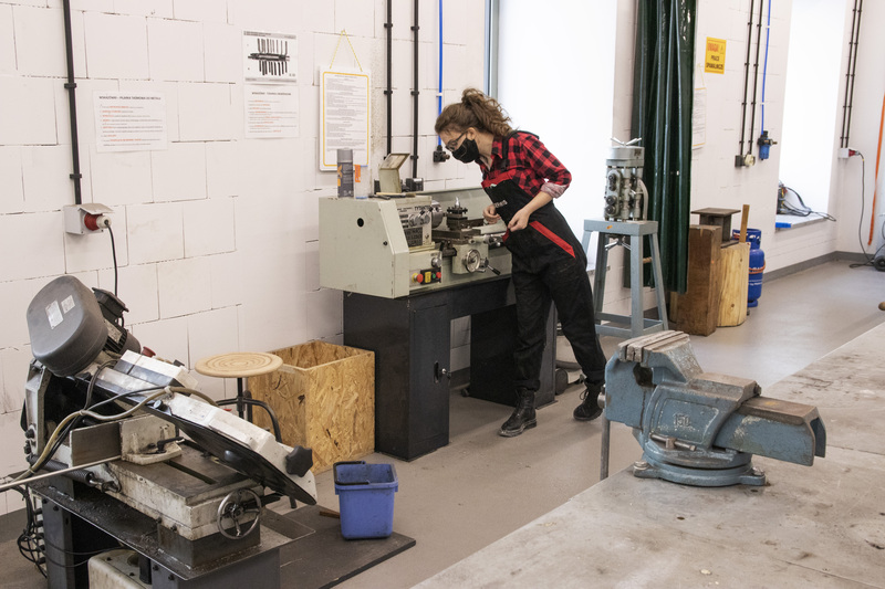 Student working in a Metal Workshop