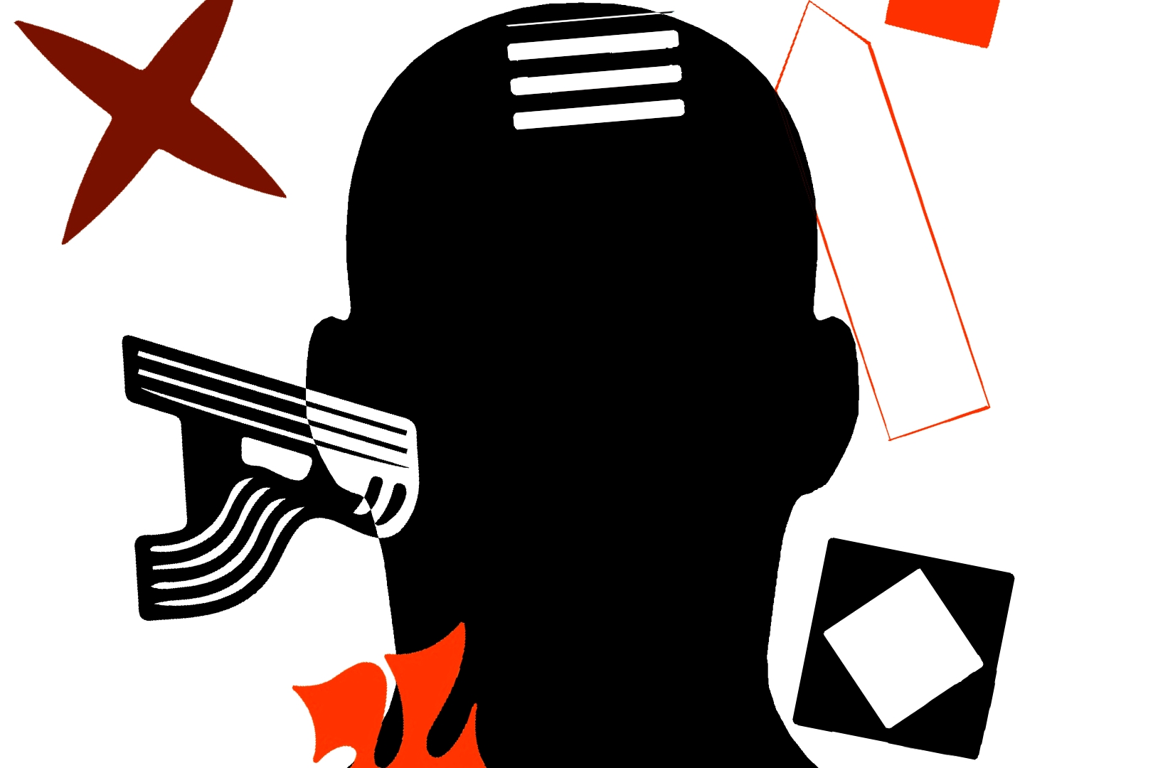 Kadr z filmu animowanego stworzonego przez Natalię Sobczak; ilustracja ludzkiej głowy otoczonej abstrakcyjnymi kształtami