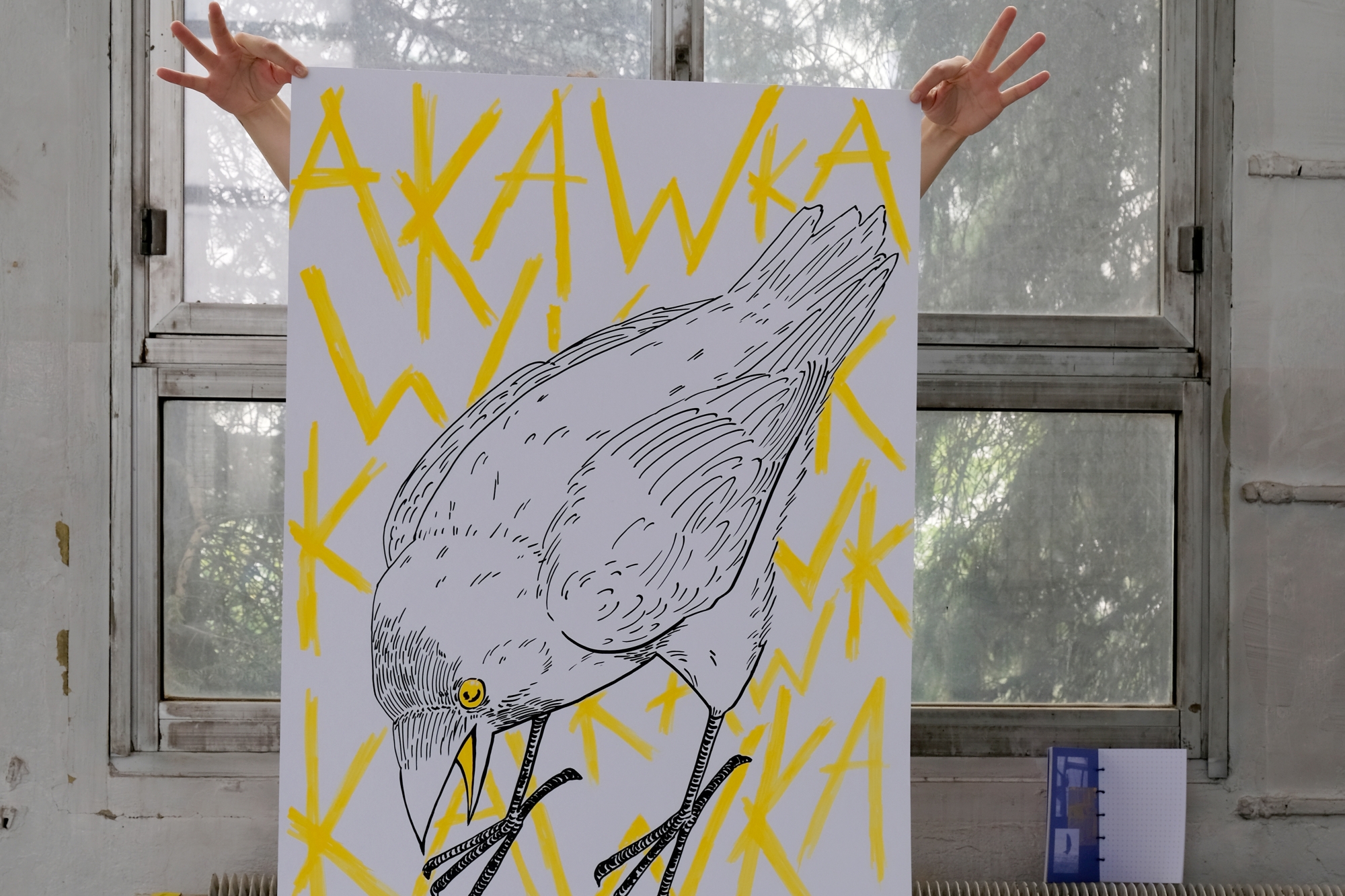 Fragment plakatu przedstawiającego kawkę zaprojektowanego przez Robin Olejniczak